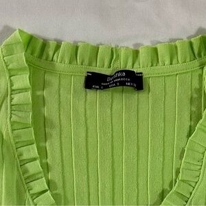 Bershka Lime Green Pleated Blouse